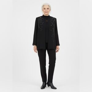 Beautiful Black Sheer Long Sleeve Beaded  PATRA Evening Jacket Cover Up Size 10